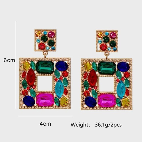 Random Color Rhinestone Decor
Square Drop Earrings - Picture 2 of 4